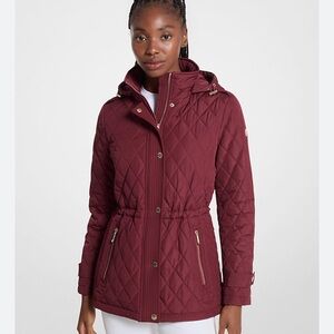 Women's Michael Kors Quilted Hooded Utility Jacket in Orange, Size Medium